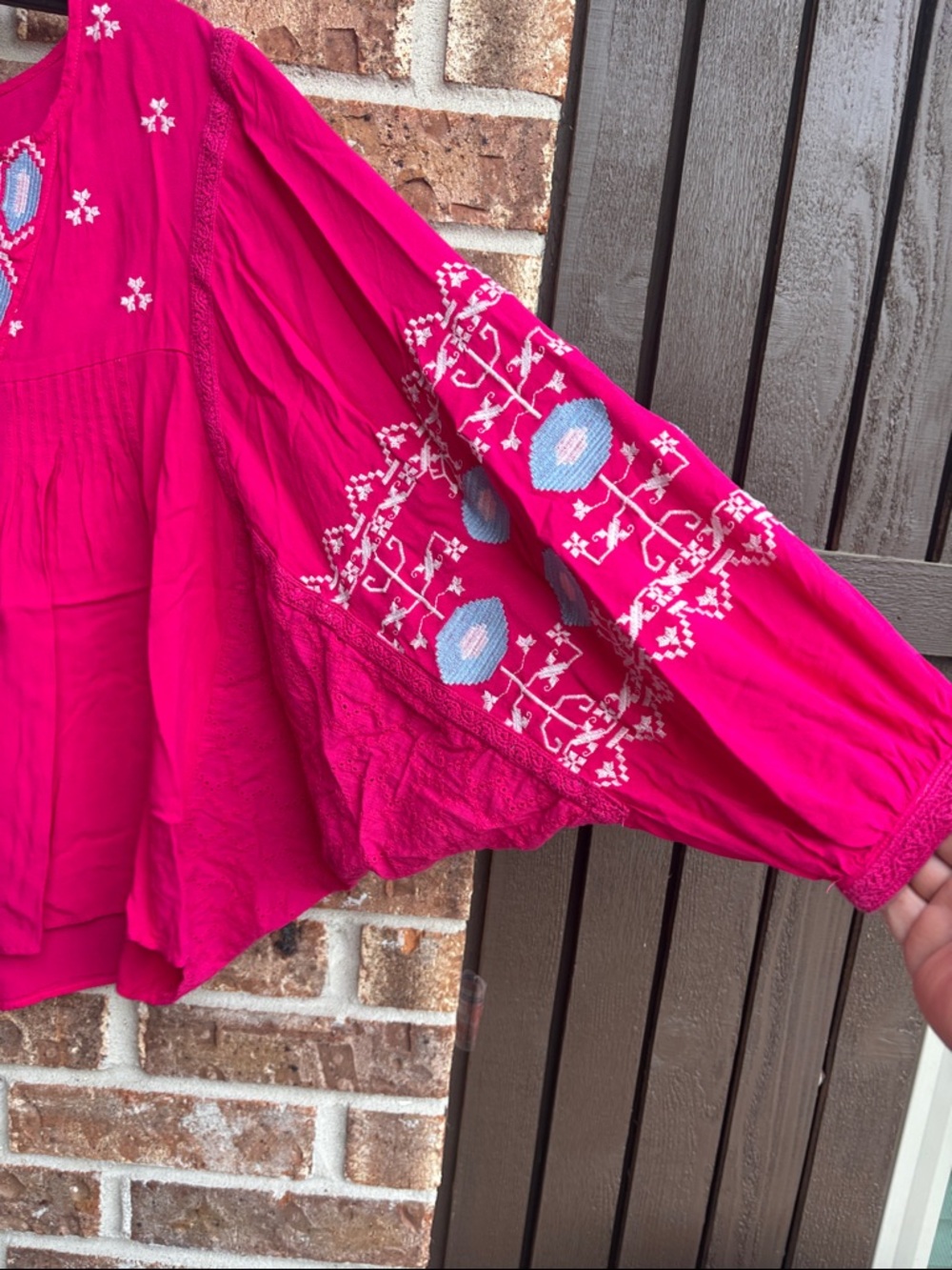 Easel Embroidered Boho Peasant Top - Pink - Picture 3 of 8